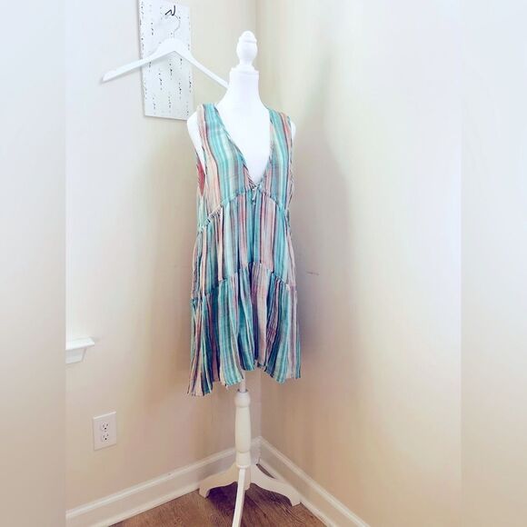 Free People Multicolor Striped Tiered Dress; Size Medium - Picture 8 of 9